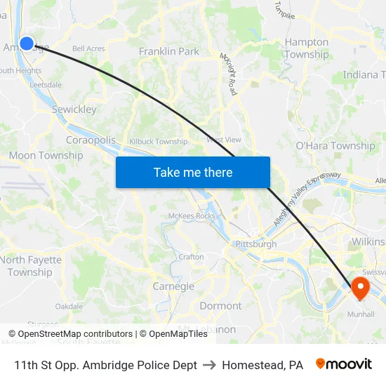 11th St Opp. Ambridge Police Dept to Homestead, PA map