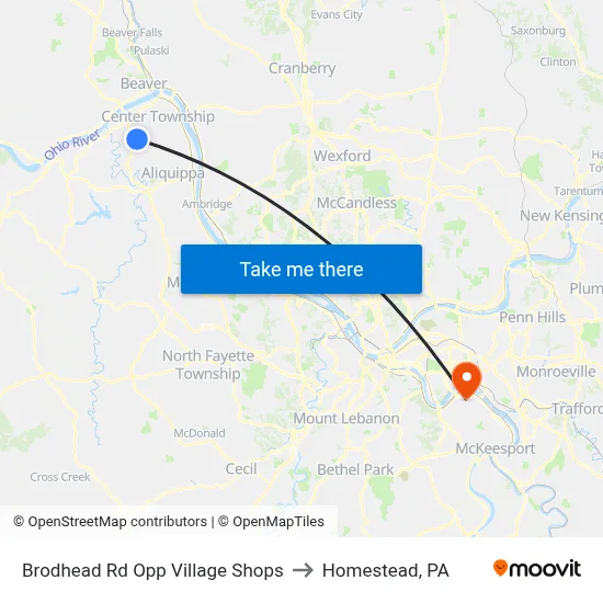 Brodhead Rd Opp Village Shops to Homestead, PA map
