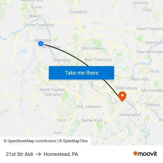21st Str Aldi to Homestead, PA map