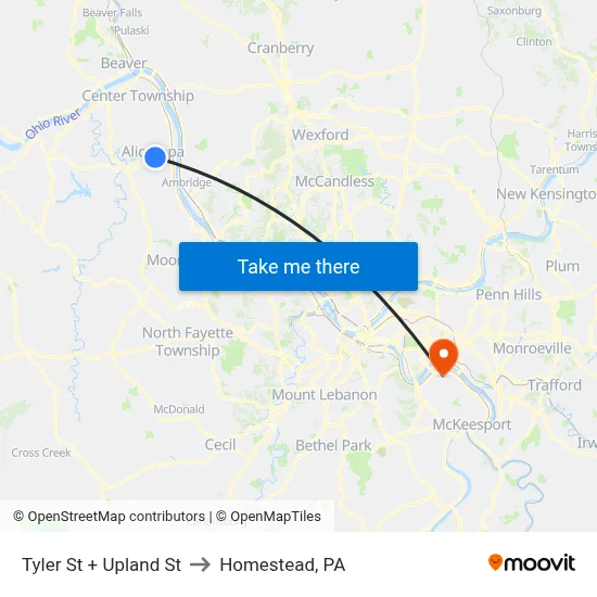Tyler St + Upland St to Homestead, PA map