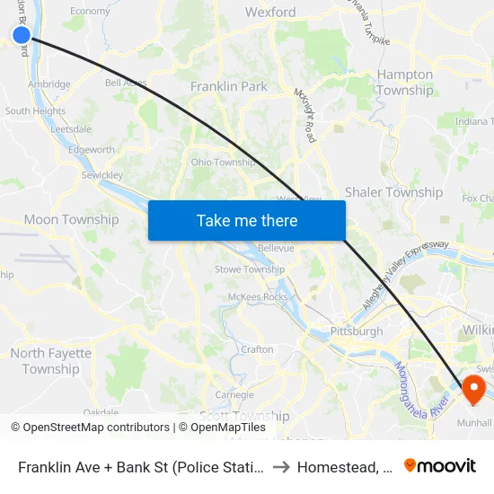 Franklin Ave to Homestead, PA map
