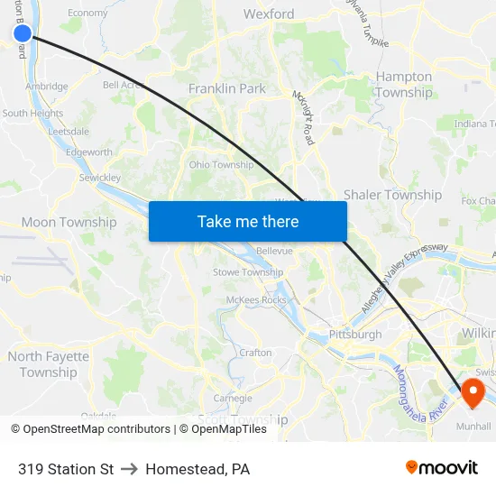 319 Station St to Homestead, PA map