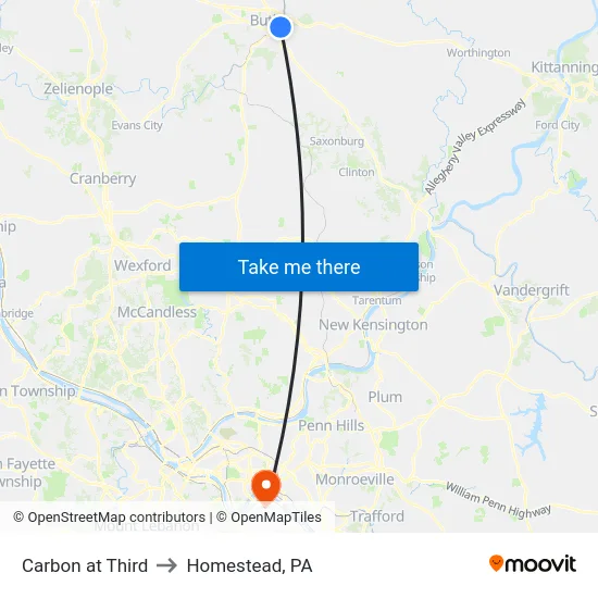 Carbon at Third to Homestead, PA map