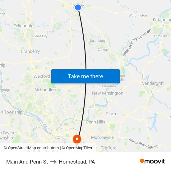 Main And Penn St to Homestead, PA map