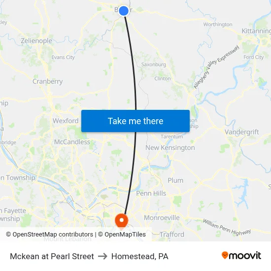 Mckean at Pearl Street to Homestead, PA map