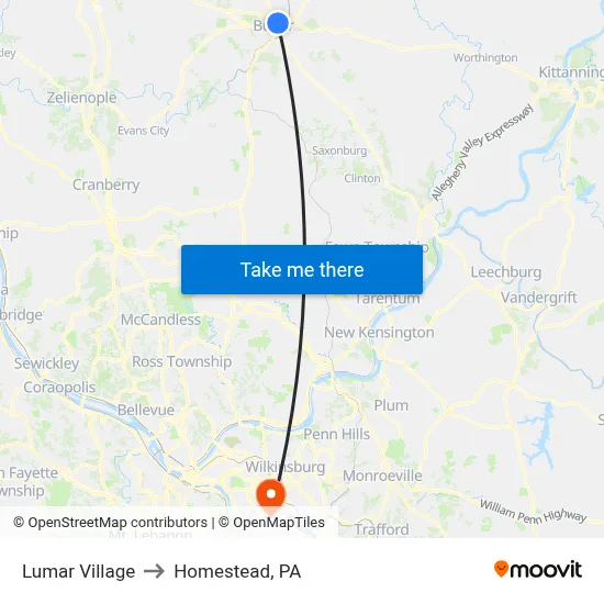 Lumar Village to Homestead, PA map