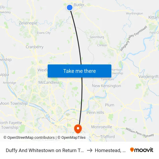 Duffy And Whitestown on Return Trip to Homestead, PA map