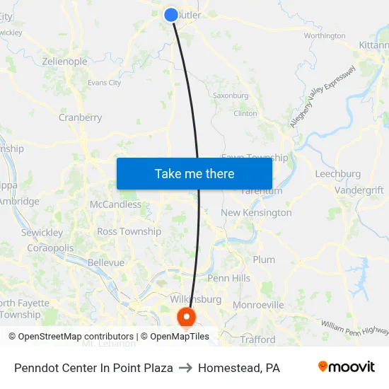 Penndot Center In Point Plaza to Homestead, PA map
