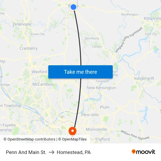 Penn And Main St. to Homestead, PA map