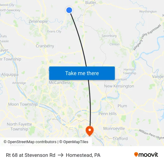 Rt 68 at Stevenson Rd to Homestead, PA map