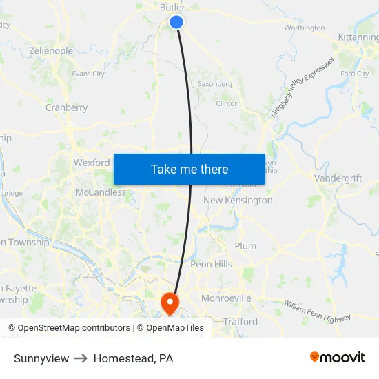 Sunnyview to Homestead, PA map