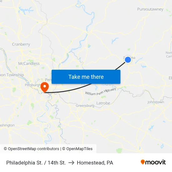 Philadelphia St. / 14th St. to Homestead, PA map