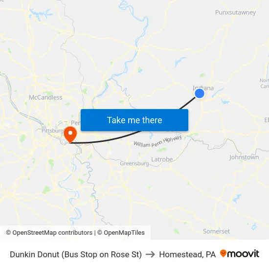 Dunkin Donut (Bus Stop on Rose St) to Homestead, PA map