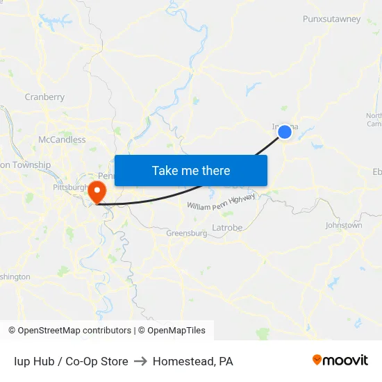 Iup Hub / Co-Op Store to Homestead, PA map