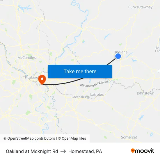 Oakland at Mcknight Rd to Homestead, PA map