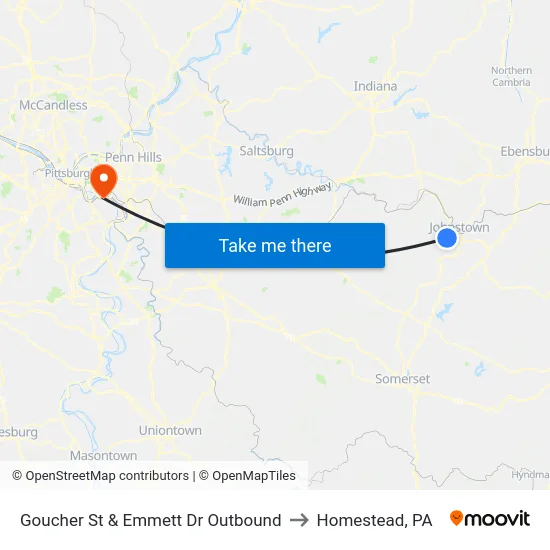 Goucher St & Emmett Dr Outbound to Homestead, PA map