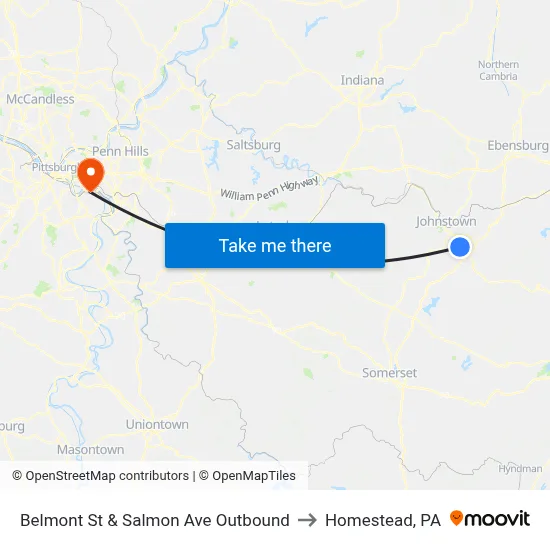 Belmont St & Salmon Ave Outbound to Homestead, PA map