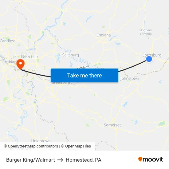 Burger King/Walmart to Homestead, PA map
