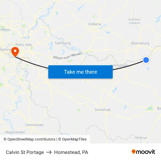 Calvin St Portage to Homestead, PA map