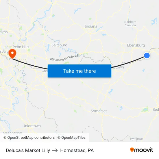 Deluca's Market Lilly to Homestead, PA map