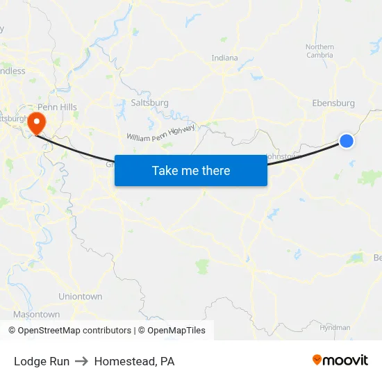 Lodge Run to Homestead, PA map