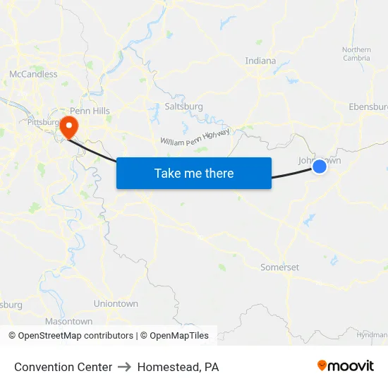 Convention Center to Homestead, PA map