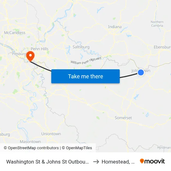 Washington St & Johns St Outbound to Homestead, PA map