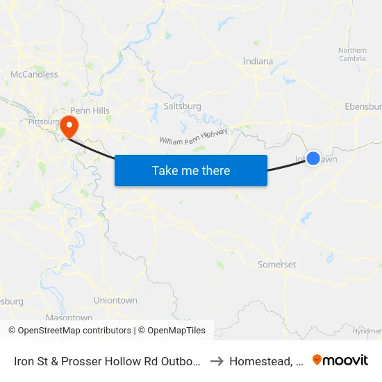 Iron St & Prosser Hollow Rd Outbound to Homestead, PA map