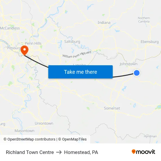 Richland Town Centre to Homestead, PA map