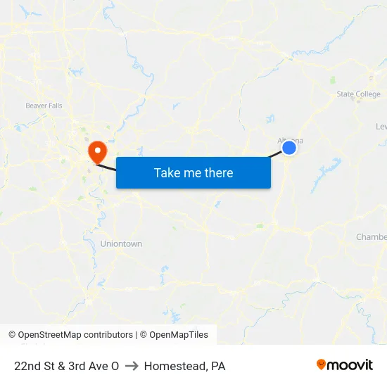 22nd St & 3rd Ave O to Homestead, PA map