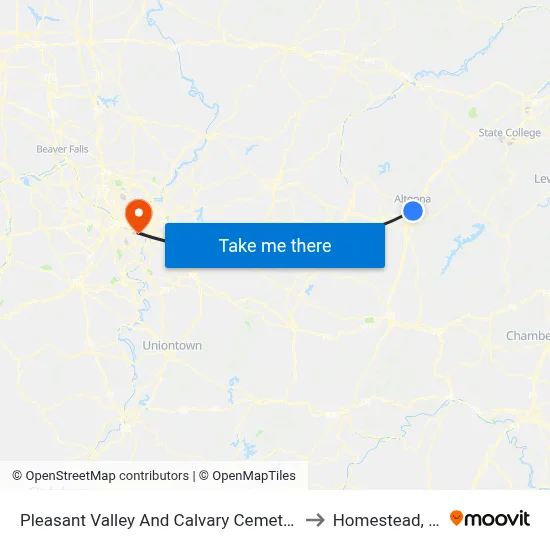 Pleasant Valley And Calvary Cemetary I to Homestead, PA map
