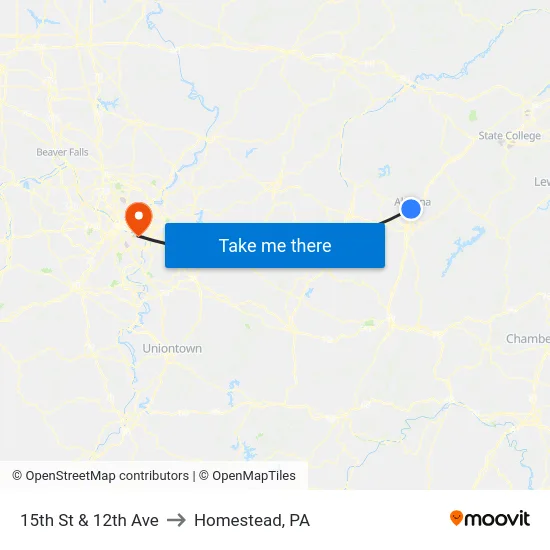 15th St & 12th Ave to Homestead, PA map
