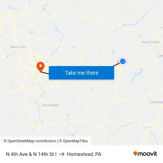 N 4th Ave & N 14th St I to Homestead, PA map