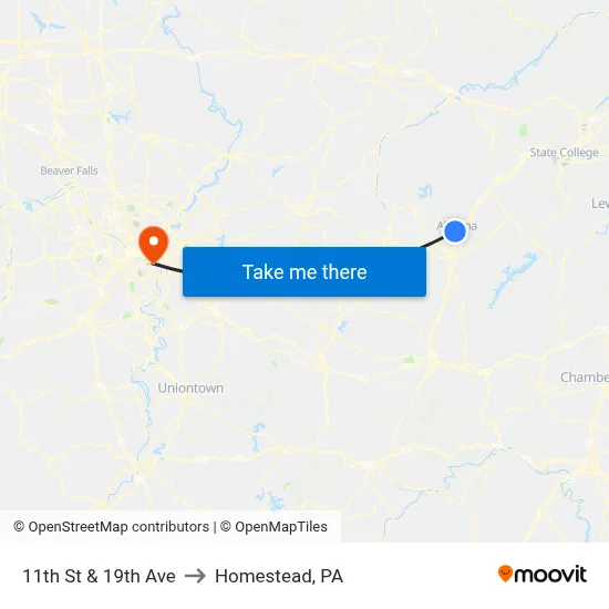 11th St & 19th Ave to Homestead, PA map