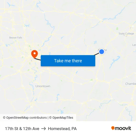 17th St & 12th Ave to Homestead, PA map