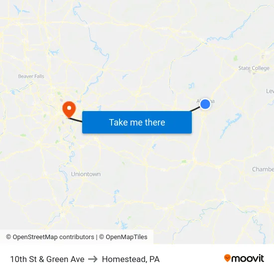 10th St & Green Ave to Homestead, PA map