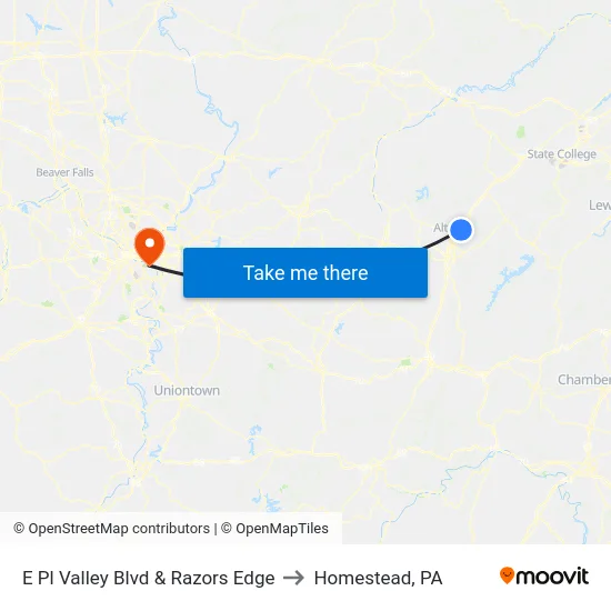 E Pl Valley Blvd & Razors Edge to Homestead, PA map
