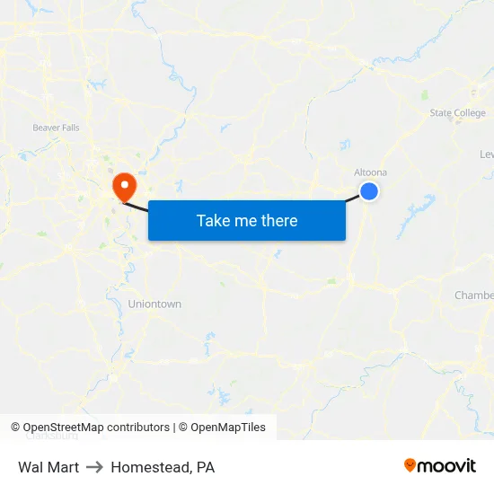 Wal Mart to Homestead, PA map