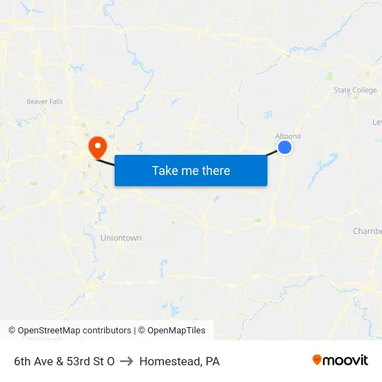 6th Ave & 53rd St O to Homestead, PA map