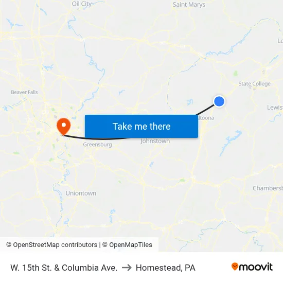 W. 15th St. & Columbia Ave. to Homestead, PA map