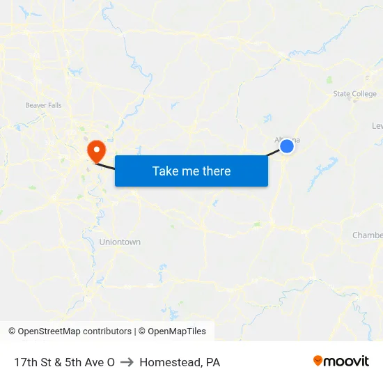 17th St & 5th Ave O to Homestead, PA map