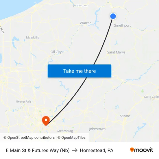 E Main St & Futures Way (Nb) to Homestead, PA map