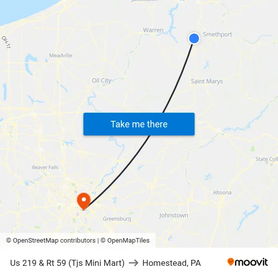 Us 219 & Rt 59 (Tjs Mini Mart) to Homestead, PA map