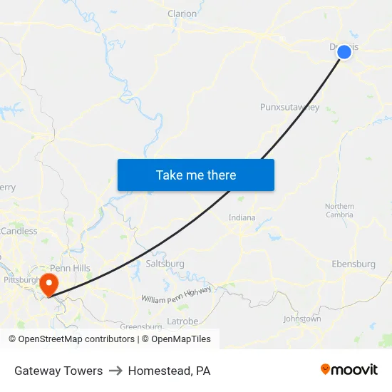Gateway Towers to Homestead, PA map