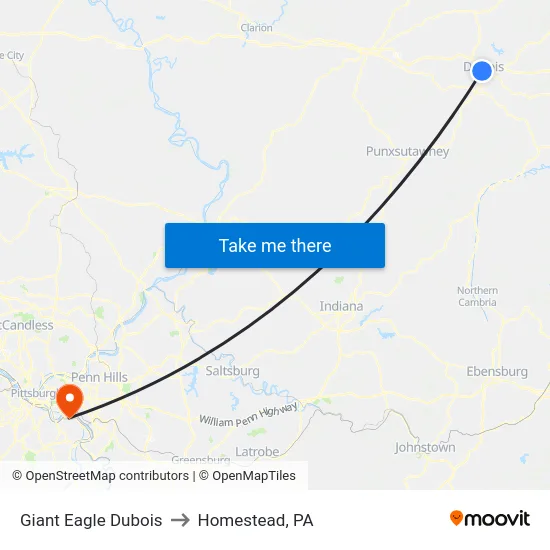 Giant Eagle Dubois to Homestead, PA map