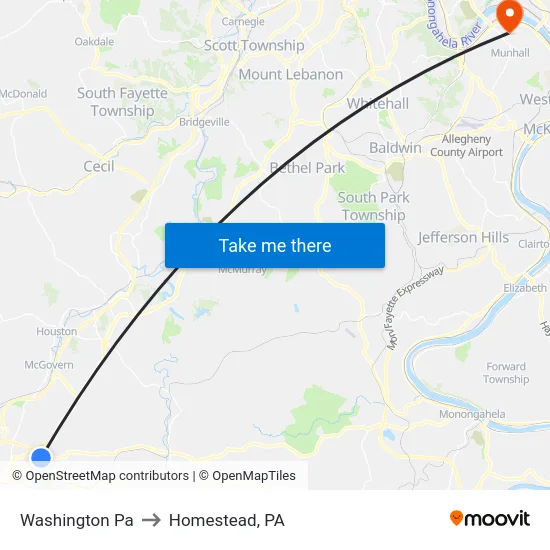 Washington Pa to Homestead, PA map