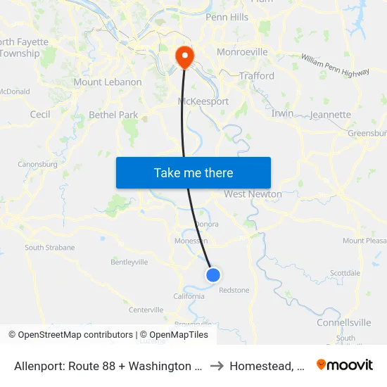 Allenport: Route 88 + Washington St to Homestead, PA map