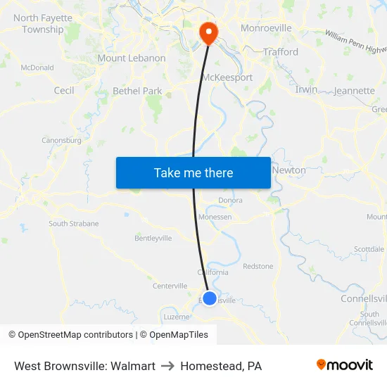 West Brownsville: Walmart to Homestead, PA map