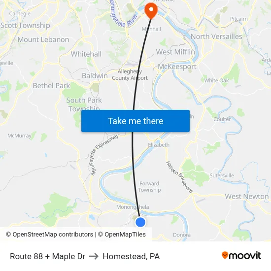 Route 88 + Maple Dr to Homestead, PA map