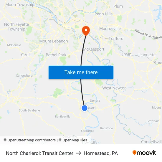North Charleroi: Transit Center to Homestead, PA map